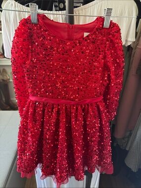 Rare Editions Red Sequin Long Sleeve Party Dress Sz6